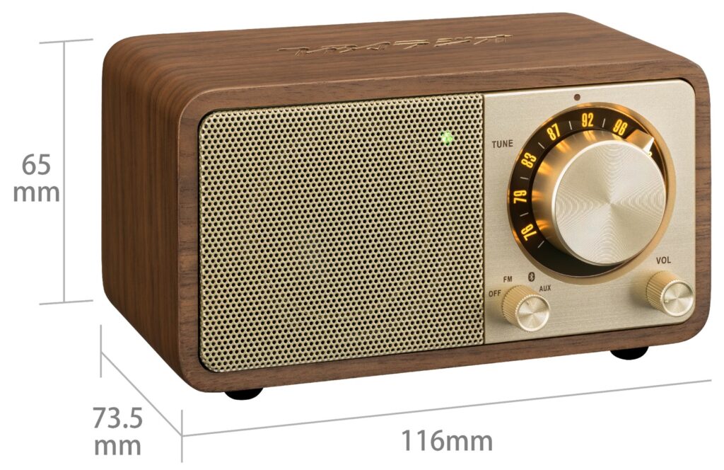 ワイドFMラジオ＆Bluetoothスピーカー サイズ（幅116mm×高さ65mm×奥行73.5mm）